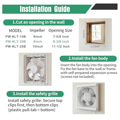 8 Inch Window Shutter Exhaust Fan both Intake & Exhaust,9.5 x 9.5 Inch Cutout,280CFM 35W Wall-Mounted Ventilation Fan for Bathroom Home Bedroom Attic - size: 8 Inch