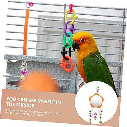 1Pc Chicken Mirror with Bells Hanging Mirror for Pet Birds for Cages and Easy to Install Chicken Coop Accessory