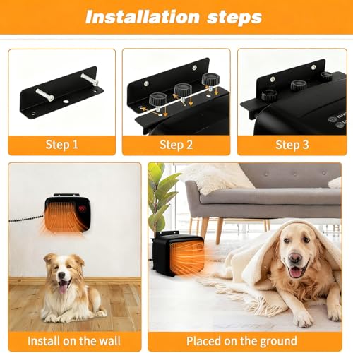 Dog House Heater with Thermostat,Wall-Mounted Dog Heater with 6.5FT Bite Proof Wire,Heaters for Dogs House with Safe Overheat Protection(2 Heating Mode200W/400W)-Black - color: Black