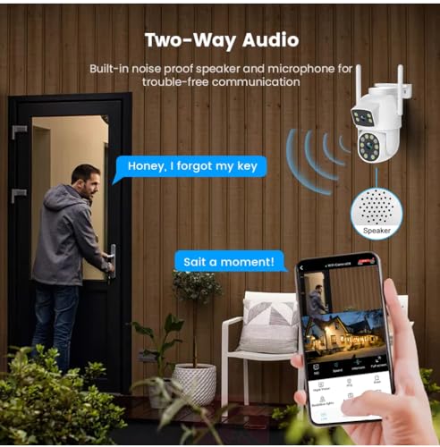 EVERSECU Dual Lens Linkage 6MP WiFi PTZ Security Camera Outdoor, 360° View, Auto Tracking, Motion Detection, Color Night Vision, 2-Way Audio, Compatible with Alexa(4pack) - size: Full