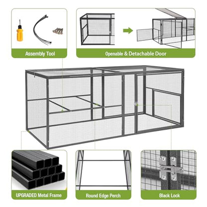 GUTINNEEN Chicken Run Chicken Coop Walk-in Metal Frame Extension Run Poultry Cage Hen House Rabbits Habitat Cage for Multi Coops Large - color: Chicken Run-(AIR29)
