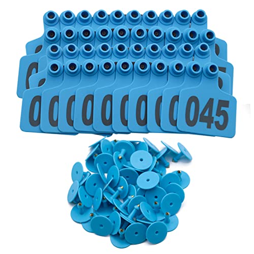 100PCS Cattle Ear Tags Numbered 001-100, Plastic Livestock Animal Ear Tag for Cows Goats Sheep Pigs Animal Identification Earring Tagger (Blue) - color: Blue