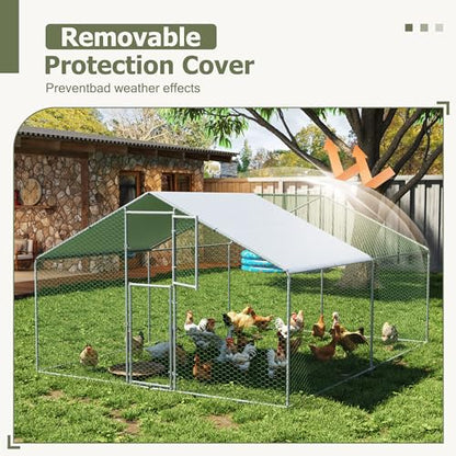 Large Metal Chicken Coop,19.7x9.8x6.4 FT Chicken Run for Yard with Waterproof & Anti-UV Cover,Walk in Chicken Pen with Feeding Door (13.1 * 9.8 * 6.4 ft) - size: 157.5"L x 118.1"W x 76.8"H