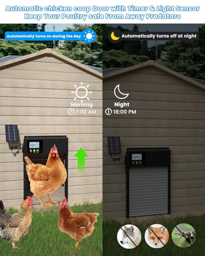 3-in-1 Upgraded WiFi Automatic Chicken Coop Door Solar Powered, APP Remote Control Chicken Door Opener, LCD Display, Timer & Light Sensor, Electric Auto Chicken Door