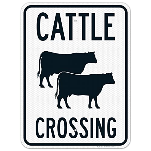 Cattle Crossing with Graphic Sign, 18x24 Inches, 3M EGP Reflective .080 Aluminum, Fade Resistant, Made in USA - size: 18x24 Reflective