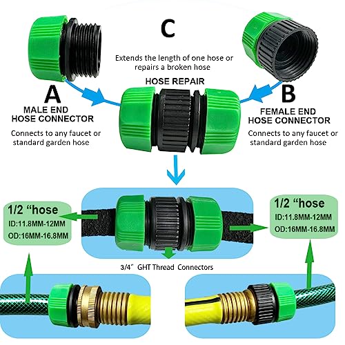 AMRITA Fittings for 1/2" Garden Soaker Hose, Female/Male Connector&Valves&Straight Connectors.(Fittings) - color: Fittings