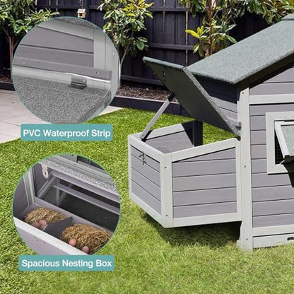 Outdoor Chicken Coop with 2 Large Nesting Boxes, Wooden Hen House Poultry Cage with Waterproof Roof, Leakproof Pull Out Tray,Rabbit Hutch Duck Cage - color: Grey, size: 67.3"L x 36.8"W x 40.6"H