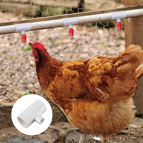 20 Pack Poultry Waterer PVC Tee Fitstings, Automatic Chicken Drinking Cups For Farm Livestock, Leak-Proof Thread Designed For Ducks Quails Rabbits Easy-Install