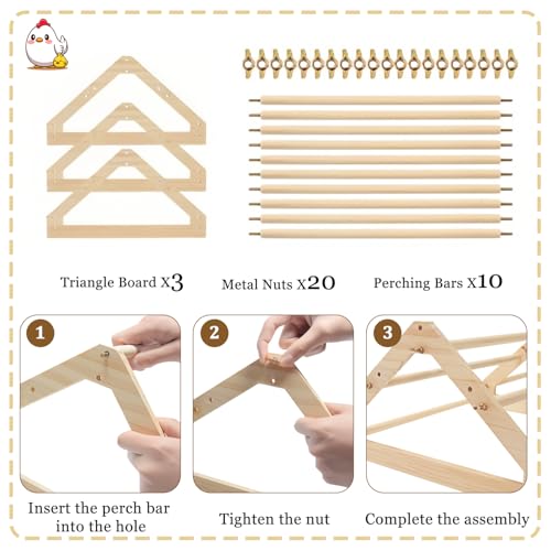 Chicken Perch, Natural Wood Chicken Roosting Perch, Hand-Polished Chick Roosting Bar, Sturdy Solid Wood Stand Fits Birds' Gripping Instinct, Durable Poultry Accessories (Large, Extra-Long Triangle) - size: Extra-long Triangle