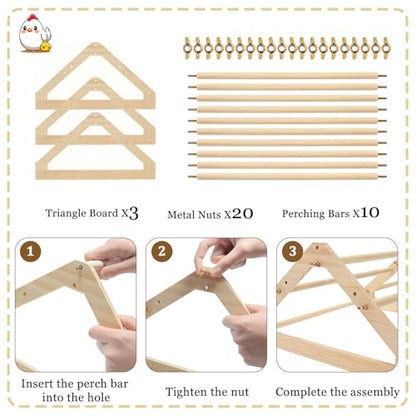 Chicken Perch, Natural Wood Chicken Roosting Perch, Hand-Polished Chick Roosting Bar, Sturdy Solid Wood Stand Fits Birds' Gripping Instinct, Durable Poultry Accessories (Large, Extra-Long Triangle) - size: Extra-long Triangle