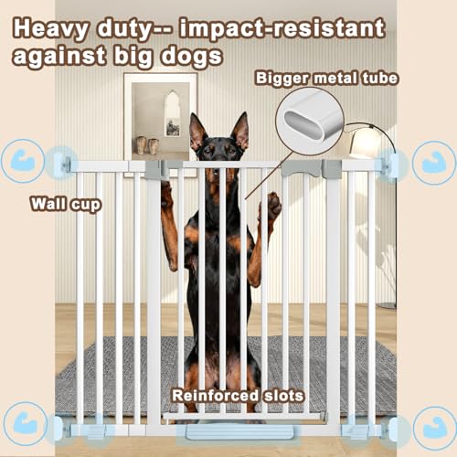 41'' Extra Tall Baby Gate for Large Dogs Pets Indoor No Jumping Over, 30-32.6'' Wide Heavy Duty Puppy Gate for Doorways, Pressure Mounted Metal Gate for Child Toddler No Tools Needed(White) - size: 30''-32.6''Wide