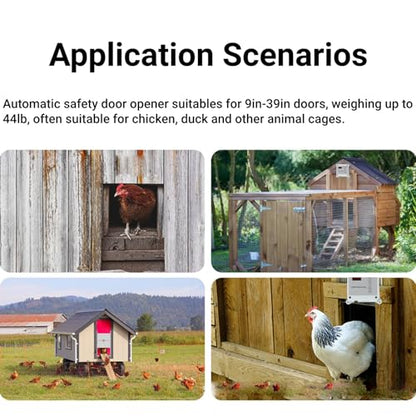 Automatic Chicken Coop Door Timer Remote Control Solar Powered Light Sensor Safe Opener Kit for Poultry Run Duck Coop(US Plug)