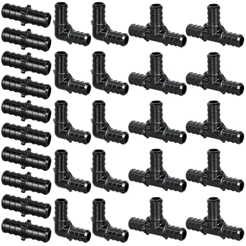 1/2" Poly PPSU Barb Crimp PEX Fitting, 30pcs PEX Fitting Combo, 10pcs Each Elbows Tees Straight Couplings, No Lead - size: 1/2" Combo, 30pcs