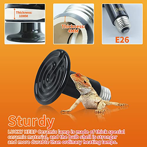 LUCKY HERP 75W Ceramic Heat Emitter, Reptile Heat Bulbs, Ceramic Heat Lamp for Reptiles, Amphibian, Chicken, Dog, Cat (2-Pack) - size: 75