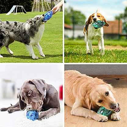 Pawzone 2 Pack Squeaky Dog Toys for Aggressive Chewers Large Medium Small Puppy Interactive Dog Chew Toy Durable Rubber Indestructible Tough Ball (Blue Green) - color: 2 pack blue green
