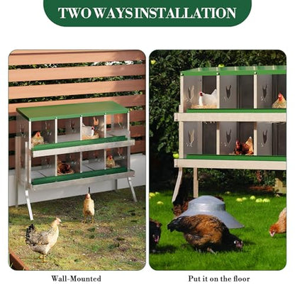 Chicken Nesting Box,8 Holes Galvanized Steel Metal Chicken Laying Box with Automatic Roll-Away Egg Collection System & Removable Tray,Wall Mount Nesting Boxes - color: Green, size: 8 Holes with Legs