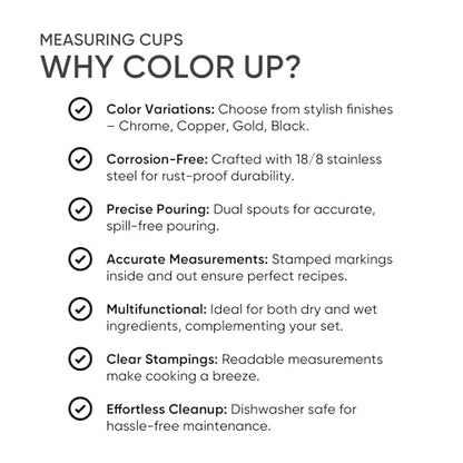 Color Up ½ Cup Measuring Cup (120 ml) – Premium Black Stainless Steel, Accurate for Wet & Dry Ingredients, Embossed Markings, Easy-Pour Spouts, Dishwasher-Safe, Kitchen Essential - size: 1/2 Cup (120 ml) Black