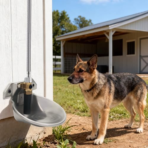 Stainless Steel Automatic Goat Waterer Livestock Sheep Water Bowl with Copper Valve and Drain Hole, Automatic Drinking Trough for Goat Sheep Calf Pig Dog (2pcs)