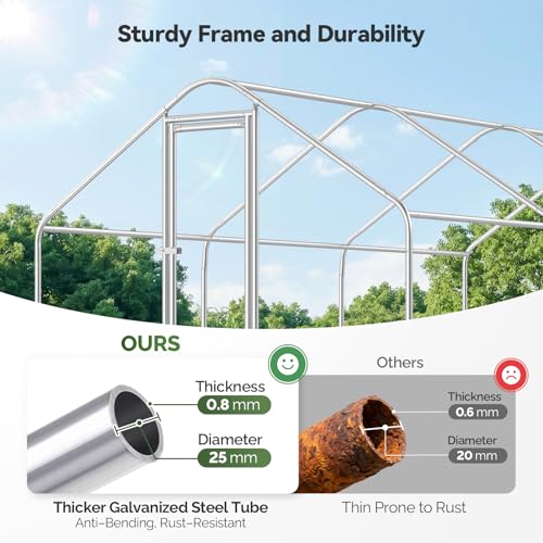 Sino Luban Large Metal Chicken Coop Run with Galvanized Hardware Cloth for 30 Chickens/Ducks, Chicken Runs for Yard with Waterproof Cover, Chicken Enclosure Pen Outdoor, Walk-in Poultry Cage - size: 212.6"L x 106.3"W x 76.8"H