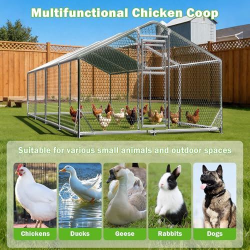 10x26FT Large Metal Chicken Coop, Dutch Door Chicken Run with Waterproof Cover and Chicken Wire, Walk in Chicken Coop for Hen House, Duck Coop and Rabbit Run - size: 4 Unit Coop Without Chicken Perch