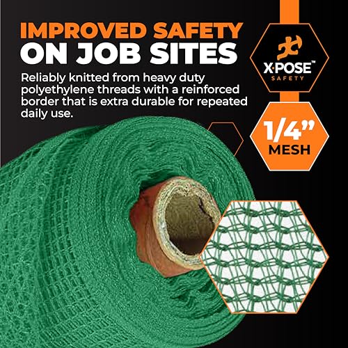 Xpose Safety Construction Safety Netting – 4' x 150', 1/4" Mesh Scaffold Safety Net, Temporary Material Roll, Visibility Fence, Heavy-Duty Fire Retardant, Green - color: 3) Green, size: 4' X 150' – 1/4" Mesh