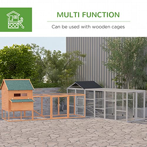 PawHut Wooden Chicken Coop Run for 6-10 Chickens, Hen House, Poultry Cage Add-On with Storage, Perches, 141.75" x 48" x 61", Gray - color: Gray