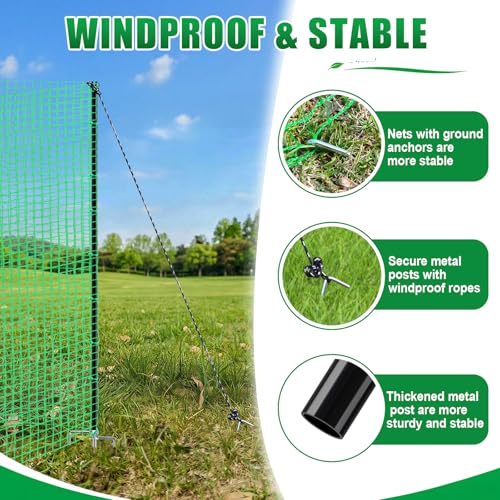 Temporary Fence with Metal Posts, 3' x 50' Garden Fence Animal Barrier for Backyard, Plastic Mesh Fencing with Windbreak Rope and Ground Stakes, Temporary Dog Fence for Outdoor Yard Animal Protect