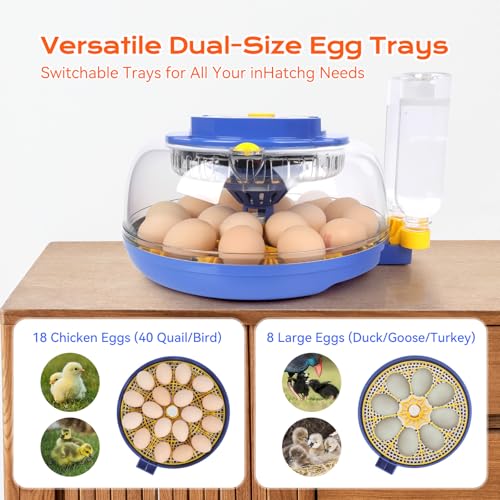 18 Egg Incubator, for Hatching Eggs with Automatic Egg Turner, Temperature & Humidity Control, Built-in Egg Candler, Ventilation, Incubation Days Display, for Chicken, Duck, Goose and Quail Eggs