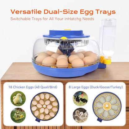 18 Egg Incubator, for Hatching Eggs with Automatic Egg Turner, Temperature & Humidity Control, Built-in Egg Candler, Ventilation, Incubation Days Display, for Chicken, Duck, Goose and Quail Eggs