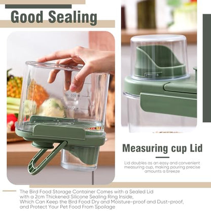Maxdot 2 Pcs Bird Seed Storage Container 1.7 Qt/1.6 L with Tight Lids Airtight Cup Pet Food Storage Measuring Containers Lids with Pouring Spouts for Macaws African Grey Cockatoos(Green) - color: Green