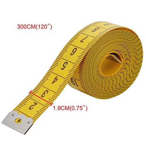 Wisdompro120-Inch(300cm) Soft Tape Measure for Sewing Tailor Cloth, Body Measurement - Indexed in Metric and Standard Units, Convenient 0.75 Inch Wide PVC Fiberglass Ruler - Yellow - color: 120 Inch, 1 Pack Yellow
