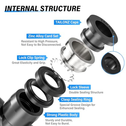TAILONZ PNEUMATIC 4 Way 3/8 Inch OD Straight Push Fittings Plastic Quick Release Connectors Air Line Fittings PZA-3/8 (Pack of 5) - color: Black-4 Way, size: 3/8''OD 5PCS
