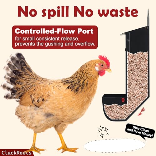 CluckRoots Chicken Grit and Oyster Shell Feeder Combo, No-Spill Weatherproof Heavy-Duty Design, Lift-Off Wall-Mounted Metal Dispenser w/View Window, Chicken Coop Accessories Gifts for Lovers Women - color: Combo-Black/White
