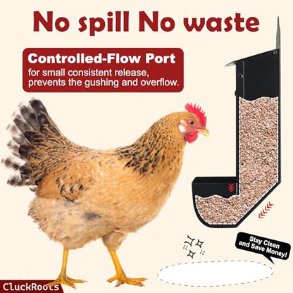 CluckRoots Chicken Grit and Oyster Shell Feeder Combo, No-Spill Weatherproof Heavy-Duty Design, Lift-Off Wall-Mounted Metal Dispenser w/View Window, Chicken Coop Accessories Gifts for Lovers Women - color: Combo-Black/White