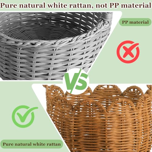 2 Pack Wicker Easter Basket, Scalloped Easter Baskets with Handle, Hand Woven Picnic Basket Rattan Storage Baskets for Egg Hunt Organizing Party Gifts Favors