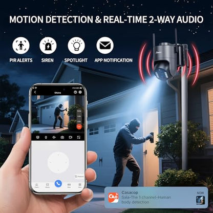 No WiFi Security Camera, 4G LTE Cellular Security Cameras Wireless Outdoor for Home/Farm/Jobsite, 2.5K True 4MP Off Grid Camera with SD & SIM, PIR Sensor, 2-Way Audio, Color Night Vision, Grey