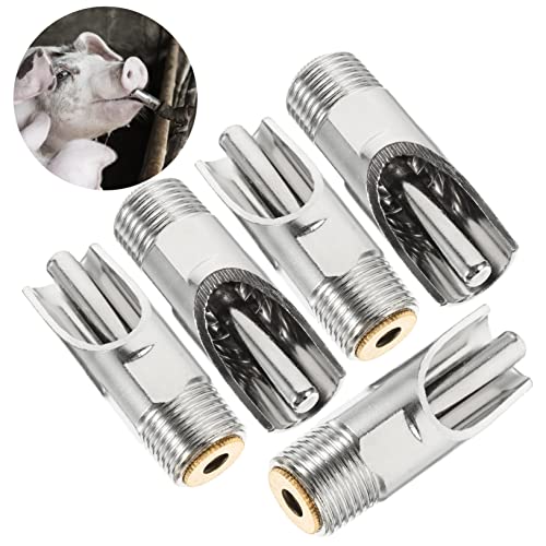POPETPOP 5pcs Automatic Pig Waterer Stainless Steel Pasture Feeder Piglets Waterer Livestock Drinking Water Nipple