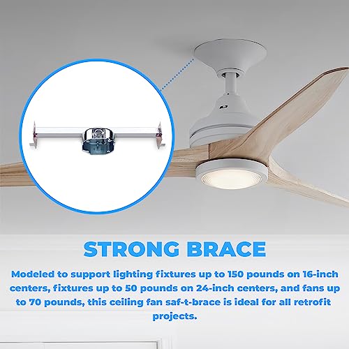 OHLECTRIC Saf-T-Bar for Ceiling Fan and Light Fixture - Ceiling Fan Mounting Bracket for Engineered Truss with 1-1/2 Inch Deep Box - for New Construction Or Remodelling in Accessible Attic - size: Saf-T-Bar