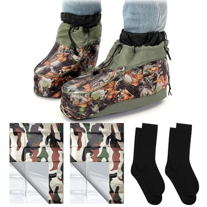 Chicingyou 5 Pcs Outdoor Insulators Set 1 Pcs Insulated Boots Covers 15.0 x 19.7 x 11.8 Inch Waterproof PU Leather Non Slip 2 Sock 2 Thermal Survival Blanket for Hunting, Camping, Ice Fishing, Hunting