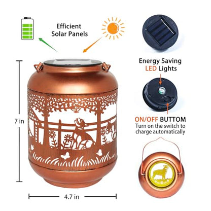 French Bulldog Solar Lanterns Outdoor Waterproof,Hanging Solar Lights French Bulldog Gifts for Women Men Metal LED Decorative Light for Yard,Patio,Lawn,Tabletop,Pathway,Landscape,Garden Decor - style: French Bulldog