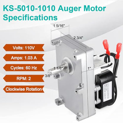Hiorucet KS-5010-1010 Auger Feed Motor for Glow Boy Bay View FS, Classic, Home Heater, Shop Heater Pellet Stove, for PelPro PP300, for Cheap Charlie Franklin, Edison Pellet Stove, 2RPM CW