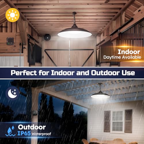 Solar Shed Lights Indoor Outdoor, 3200LM Motion Sensor Pendant Light Daytime Available with Remote & Button Control, IP65 Waterproof 4 Lighting Modes for Barn Garage Gazebo Chicken Coop Shop - 2 Pack - size: 2 Pack