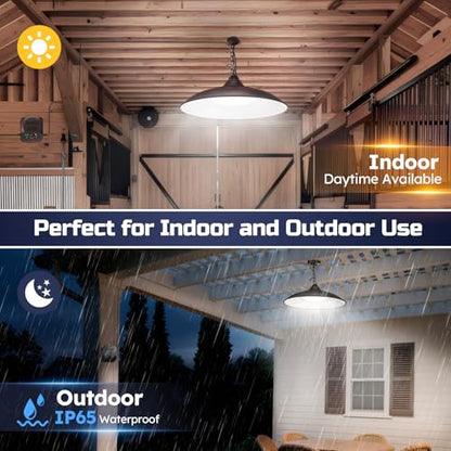 Solar Shed Lights Indoor Outdoor, 3200LM Motion Sensor Pendant Light Daytime Available with Remote & Button Control, IP65 Waterproof 4 Lighting Modes for Barn Garage Gazebo Chicken Coop Shop - 2 Pack - size: 2 Pack