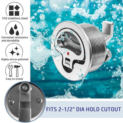 Flush Mount Latch Fits 2-1/2" Hole,Non-Locking Surface-Mount Latch,316 Stainless Steel Boat Cam Latch