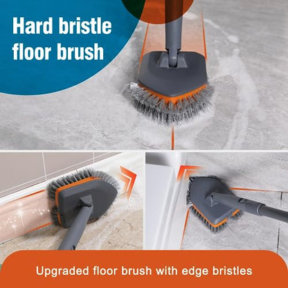 CLEANHOME Tub Tile Scrubber Brush with 3 Different Function Cleaning Pads and 56" Extendable Long Handle-No Scratch for Cleaning Bathroom Kitchen Toilet Wall Sink,Orange - color: Orange