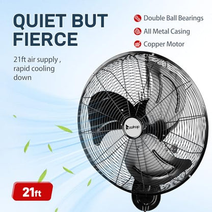 Winado 18 inch Wall Mount Oscillating Fan, High Velocity 3-speed Max 4592 CFM Industrial Wall Fan w/Aluminum Blades for Indoor, Commercial, Residential, Warehouse, Garage