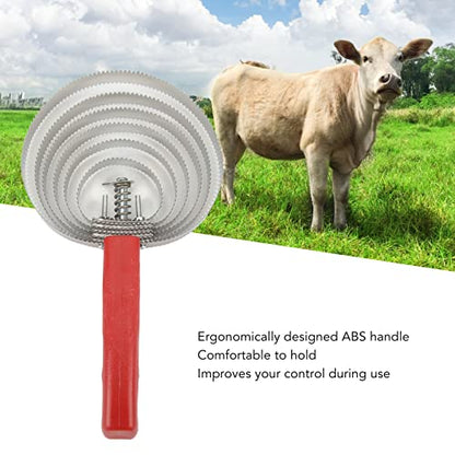 HERCHR Horse Grooming Brush, 6 Rings Reversible Stainless Steel Curry Comb with Comfortable Touch Grip, Livestock Hair Scraper Shedding Supplies for Horse Cow Sheep Dog Donkey Cattle