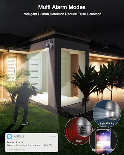 ANRAN Security Camera Wireless Outdoor with 360° View, 2K Solar Outdoor Camera with Smart Siren, Spotlights, Color Night Vision, PIR Human Detection, Pan Tilt Control, 2-Way Talk, IP65, Q1 Grey - color: Gray