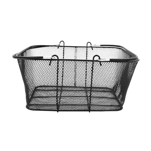 SSWBasics Black Metal Shopping Basket with Handles - 17”W x 12”D x 7”H - Durable and Sleek Grocery Basket for Grocery, Market, Retail, and Thrift Stores - Lightweight, Stackable Shopping Baskets for