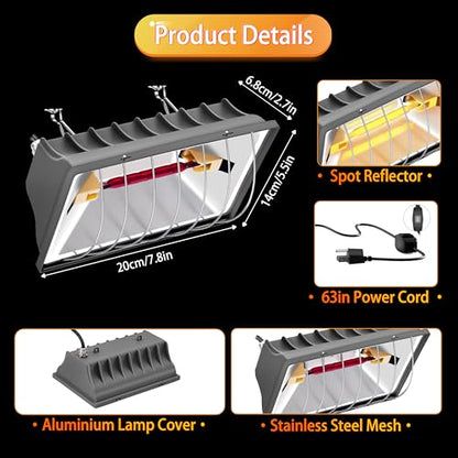 Chicken Brooder Heater Lamp 175W Brooder Heating Plate for Chicks Hanging Light Heated Adjustable Temp & Height with Anti-Fall Aluminum Alloy Lamp Shade Suitable for Chickens, Ducks, Poultry (grey) - color: Gray